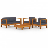 VidaXL Set mobilier grădină perne gri &icirc;nchis, 4 piese, lemn acacia