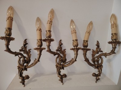 Superb set de 3 aplice din bronz masiv in stilul Rococo,piese cu o lucrătură de o foarte mare finețe foto