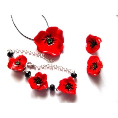 set colier, cercei si bratara reglabila din fimo maci 40565