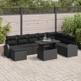 Gossi set de canapea de gradina cu 9 piese cu perne negru ratan polietilenic