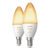 Pachet 2 becuri Smart LED Philips Hue B39, E14, 4W (25W), Lumina alba, Bluetooth