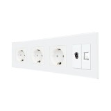 Luxion priză schuko cvadruplă cu ramă de sticlă albă