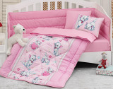 Lenjerie patut cu 6 piese Baby Ranforce Kitty Pink, Cotton Box