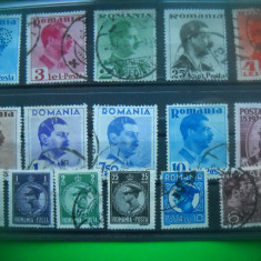 HOPCT LOT NR 440 REGELE CAROL II -REGAT ROMANIA-16 TIMBRE VECHI-STAMPILAT