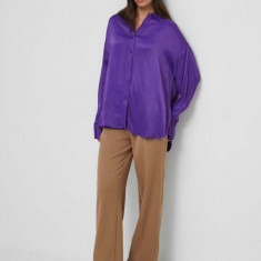 Medicine camasa femei, culoarea violet, cu guler clasic, relaxed