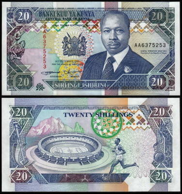 KENYA █ bancnota █ 20 Shillings █ 1993 █ P-31a █ UNC █ necirculata foto