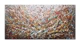 Tablouri abstracte gigant pictat manual birou, living, Compozitie in abstract, 140x70cm ulei pe panza, reproducere Jackson Pollock