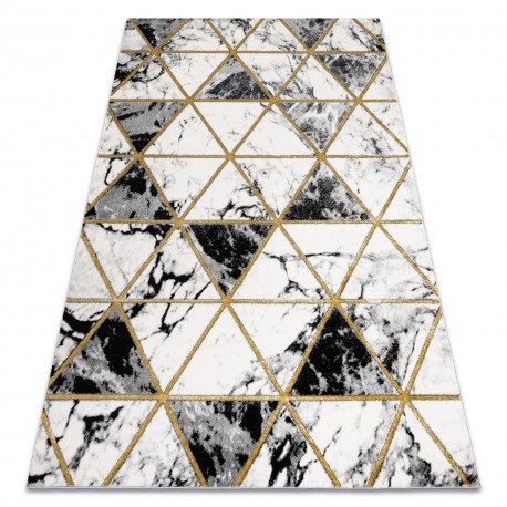 Exclusiv EMERALD covor 1020 glamour, stilat, marmură, triunghiurile negru / aur, 120x170 cm