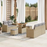 Set canapea de grădină vidaXL 8 Piese cu Perne Bej Ratan Poli Acacia, Set de masă de grădină vidaXL 3 Piese cu Perne Bej Ratan Poli Acacia
