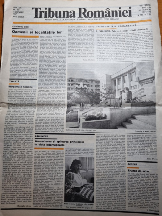 ziarul tribuna romaniei 1 noiembrie 1987-art. milisauti suceava,marin moraru