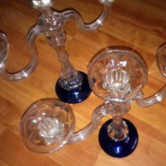 2 sfesnice sticla, suport lumanari, 6 brate, vintage 70 ani vechi - SAU SCHIMB -
