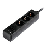 Prelungitor V-Tac, 3 prize, 2 porturi USB, 16 A, 5 m, Negru