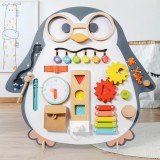 Busy Board Montessori 2 in 1 cu Tablita de Scris si Activitati, Pinguinul Vesel, 62 x 45 cm, Oem