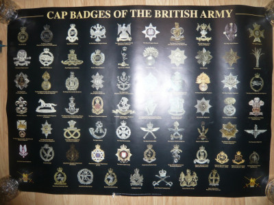 Afis cu Insigne de Sapca Militara ale Armatei Britanice ,dim.= 84x60cm foto