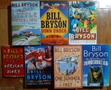 7 vol. Bill Bryson (Little Dribbling, Down Under, Walk in the Woods, African Diary, One Summer America 1927, Small Island etc.) - cartonate, engleza