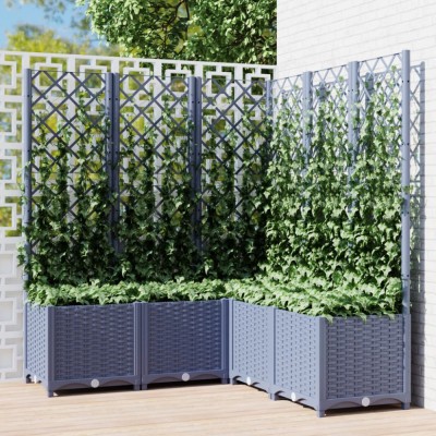 vidaXL Jardinieră de grădină cu spalier,albastru gri, 120x120x136 cm, PP foto