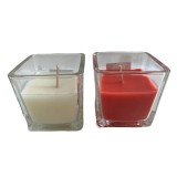 Set 2 lumanari parfumate in pahar de sticla patrat, culori diferite, Oem