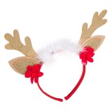 Bentita Craciun, Cornite Ren, Glitter Auriu, Flori Rosii, Pene Albe, Poliester, Oem