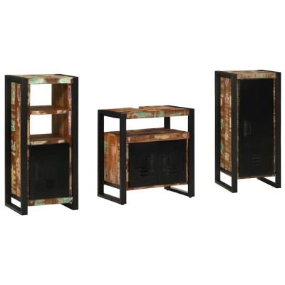 vidaXL Set de mobilier pentru baie cu raft 3 pcs Lemn recuperat solid 3305633 foto