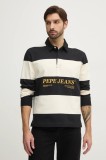 Pepe Jeans longsleeve din bumbac BRANDON culoarea negru, cu imprimeu, PM542230
