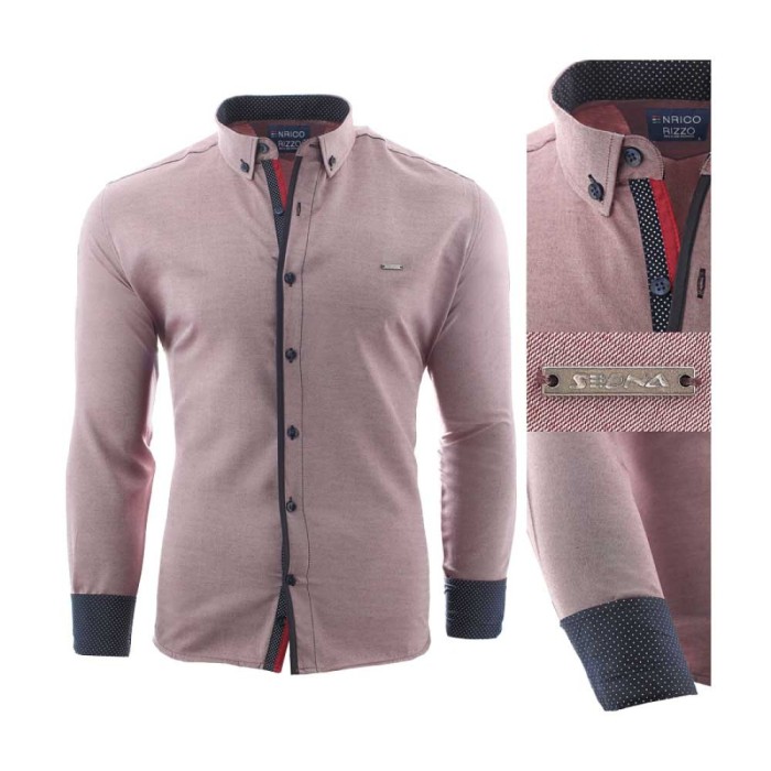 Camasa pentru barbati, slim fit, rosu deschis, casual, cu guler - enrico rizo sedna willow Camasa pentru barbati, slim fit, rosu deschis, casual, cu guler - enrico rizo sedna willow