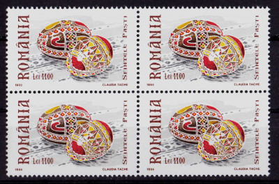 RO 1999 ,LP 1479 ,&amp;quot;Sfintele pasti - oua incondeiate&amp;quot; , bloc de 4 , MNH foto