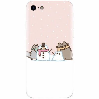 Husa silicon pentru Apple Iphone 7, Cat And Snowman foto