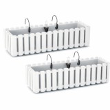 Set 2 jardiniere decorative cu suport metalic, sistem irigare,​​​​​​​ alb, 58x18x16.2 cm, Boardee Fencycase W GartenVIP DiyLine