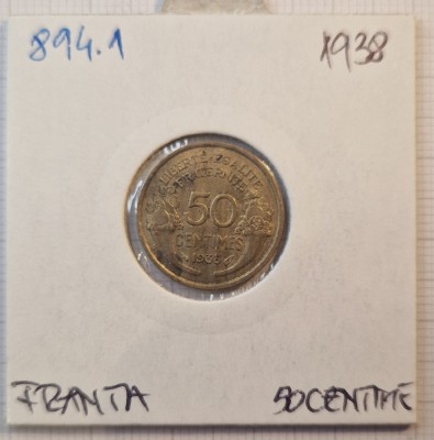 France, Franta 50 centimes 1938, KM#894.1, foto