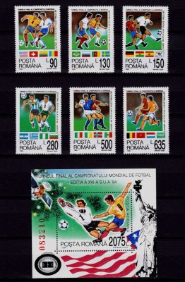 ✅RO 1994 ,LP 1344+1345 ,&amp;quot;C.M Fotbal S.U.A.&amp;quot; . serie + colita 290 ,MNH foto