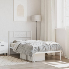 vidaXL Cadru pat metalic cu tăblie, alb, 90x200 cm
