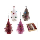 Set 20 decoratiuni, figurina brad cu sclipici, multicolor, cu agatatoare