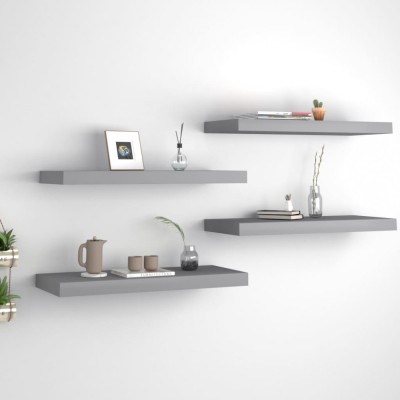 vidaXL Rafturi de perete, 4 buc., gri, 60 x 23,5 x 3,8 cm, MDF foto