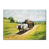 Tablou pictat manual, Car cu boi, 70x50cm ulei pe panza, reproducere Nicolae Grigorescu, Superb