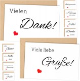 Set de 10 felicitari si 10 plicuri Yoosso, hartie, alb/natur/negru, 15 x 10 cm