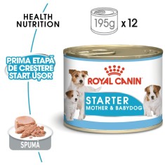 Hrana umeda caini, Royal Canin Starter Mousse, conserva 195 g, mama si puiul, textura spumoasa