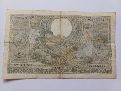 Belgia -100 Francs 20 Belgas 1939 foto