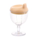 Pahar din plastic transparent cu picior, flippy, pentru copii, 14 x 7.7 cm, cu cioc antiscurgere, + 3 ani, fara maner, galben
