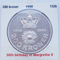 189 Danemarca 200 kroner 1990 Queen's 50th Birthday km 872 argint