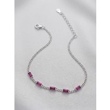 Bratara din Argint 925 cu Zirconiu Roz Bagheta si Lant Zale, 17+3 cm