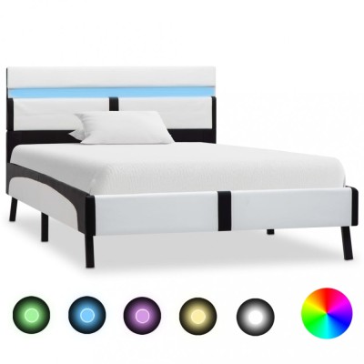 vidaXL Cadru de pat cu LED, alb și negru, 90x200 cm, piele ecologică 280297 foto