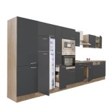 Mobilă de bucătărie Yorki 430, corp stejar sonoma, față antracit satinat, frigider cu congelator superior