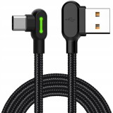 Cablu Pentru Telefon, &Icirc;ncărcare Rapidă, Unghi De 90&deg;, Cu Led, Usb Type C, Negru, 1,2 M, Mcdodo