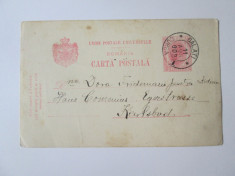 Carte postala tipografiata cu marca 10 Bani Carol I,circulata Galati 1909 foto