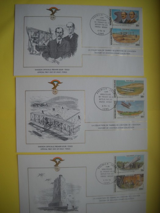 HOPCT PLIC FDC S NR 1022 SET 3 FDC TOGO -AFRICA -ISTORIA AVIATIEI -FAI -FEDERATIA AERONAUTICA INTERNATIONALA 1978-AVION / AVIATIE