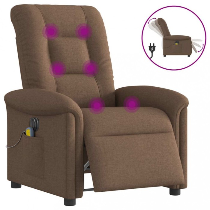 vidaXL Fotoliu electric de masaj rabatabil, maro, textil