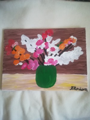 TABLOU PE PANZA CU SASIU NOU 30X 40 CM VAS CU FLORI DE TOAMNA PRET DOAR 10 LEI foto