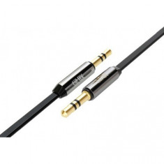 Cablu Audio cu jack de 3.5mm Tată-Tată Ultra Flat Negru-Lungime 1 Metru