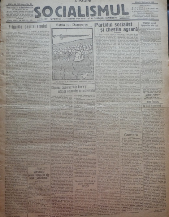 Ziarul Socialismul , Organul Partidului Socialist , nr. 23 / 1920 ,desen Tonitza