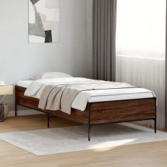vidaXL Cadru de pat, stejar maro, 90x190 cm, lemn prelucrat și metal 844990